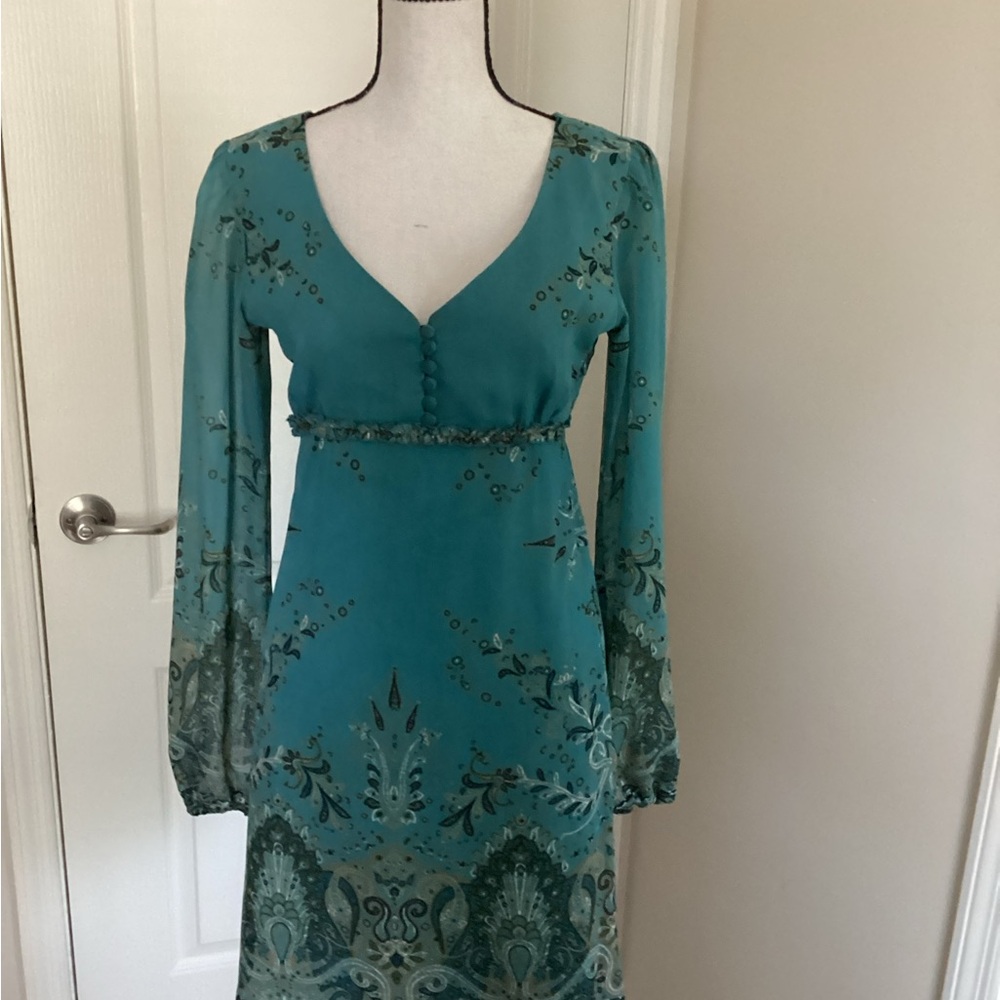 ANTONIO MELANI Blue Long Sleeve V-Neck Satin dress
